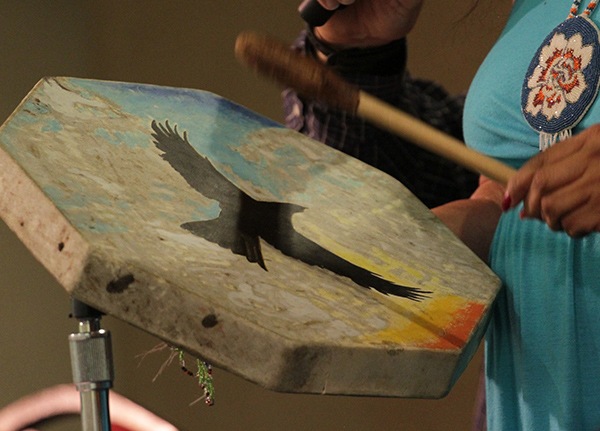 Drum with an eagle painted on it
