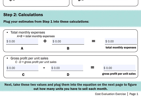 Screenshot of Step 2 in the Cost Evaluation Exercise