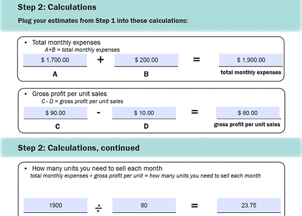 Screenshot of filled in numbers on Step 2 of the Cost Evaluation Exercise