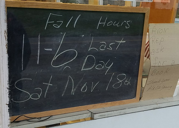 Sign listing fall hours