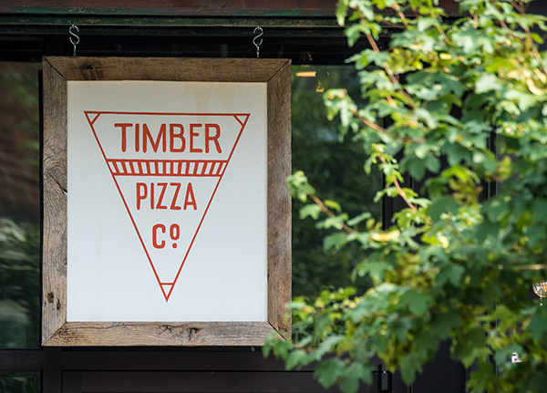 Business sign for Timber Pizza