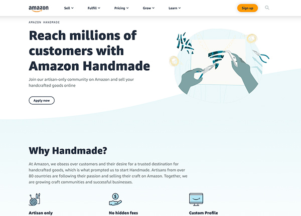 Screenshot of Amazon Handmade website home page