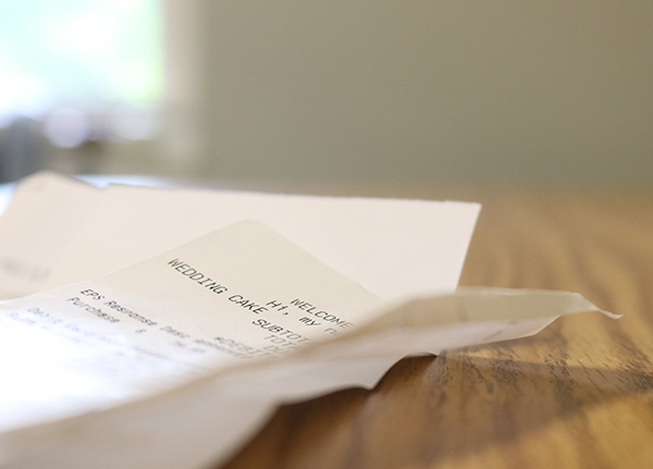Paper receipts on a desk