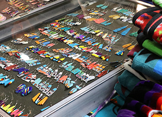 Earrings in a display case