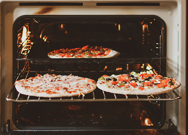 Pizzas in the oven
