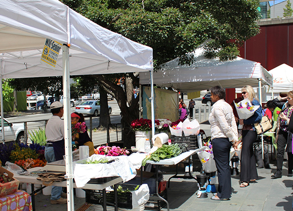 People shopping at a farmer's market