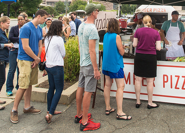 Line of customers at a market