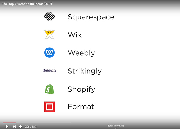 Screenshot of The Top 6 Website Builders video in YouTube