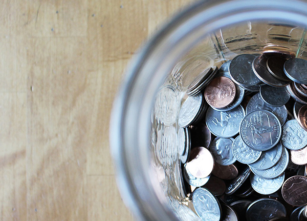 Coins in a glass jar